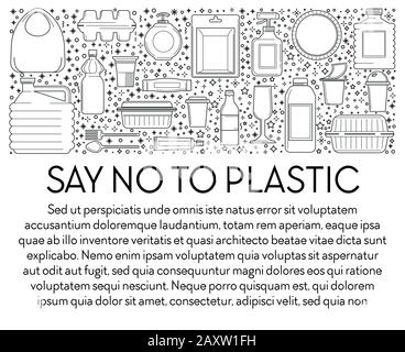 Say no to plastic banner with single-use plastics icons collection Stock Vector