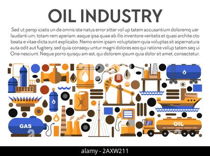 Factory or plant, oil industry, fuel mining tools Stock Vector