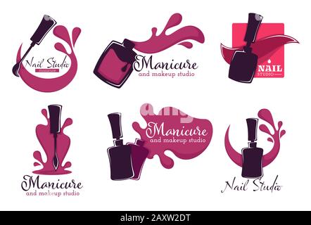 Manicure salon or nail studio isolated icons, polish or varnish Stock Vector