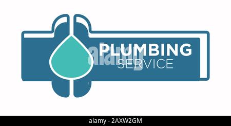 Plumbing service logo with pipe and water leakage drop Stock Vector