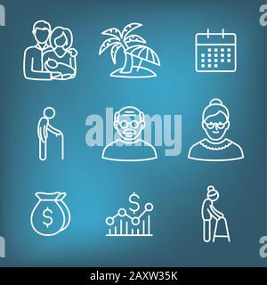 Generations: Golden Years Icon Set with retirement calendar , money, etc Stock Vector