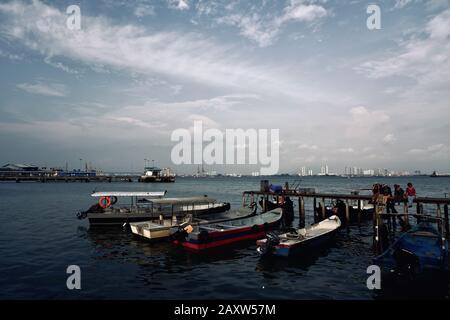 Boats and sampans berthed at Tan Jetty, George Town, Penang, Malaysia Stock Photo