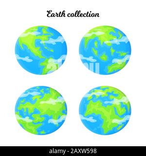 Cartoon Earth set with different planet angle. Ecology and reuse concept. Global environment problem. Stock vector illustration in flat style isolated Stock Vector