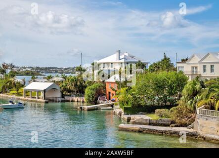 Bermuda - homes by the harbour. Stock Photo