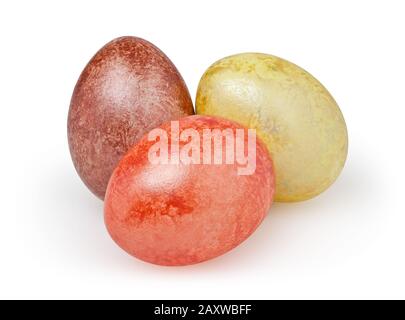 Three easter eggs isolated on white background with clipping path Stock Photo