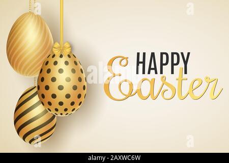 Easter festive template. Hanging eggs with a pattern. Greeting card. Vector illustration. EPS 10 Stock Vector