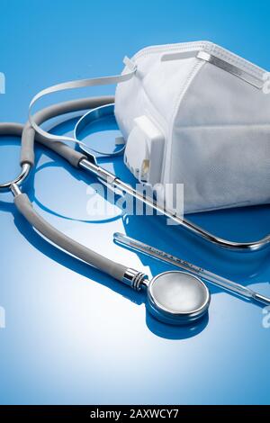 Respirator and a stethoscope Stock Photo
