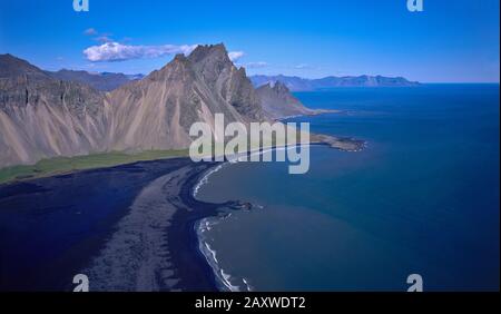 Aerial - Mt. Eystrahorn, Eastern, Iceland Stock Photo