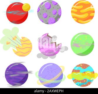A Collection of Cartoon Illustration Planets As Vectors Some Exploding Stock Vector