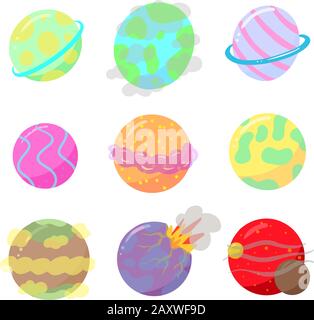 A Collection of Cartoon Illustration Planets As Vectors Some Exploding Stock Vector