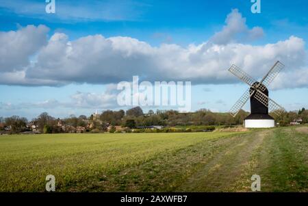 Pitstone windmill, Buckinghamshire, England. A traditional old English windmill in a rural setting in the south of England. Stock Photo