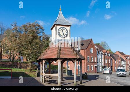 Small open clock tower in the centre of the village of Kinver, South Staffordshire Stock Photo