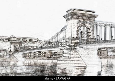 Szechenyi Chain Bridge, built from 1839 to 1849 at the suggestion of Istvan Szechenyi, Budapest, Hungary, Europe Stock Photo