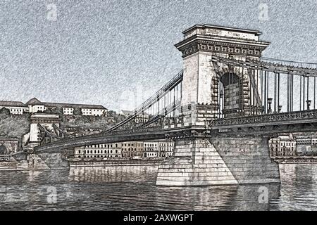 Szechenyi Chain Bridge, built from 1839 to 1849 at the suggestion of Istvan Szechenyi, Budapest, Hungary, Europe Stock Photo