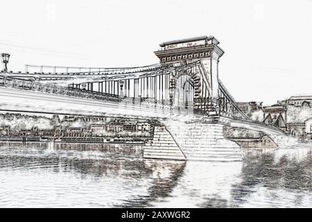 Szechenyi Chain Bridge, built from 1839 to 1849 at the suggestion of Istvan Szechenyi, Budapest, Hungary, Europe Stock Photo