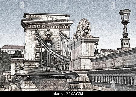 Szechenyi Chain Bridge, built from 1839 to 1849 at the suggestion of Istvan Szechenyi, Budapest, Hungary, Europe Stock Photo