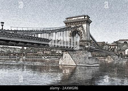 Szechenyi Chain Bridge, built from 1839 to 1849 at the suggestion of Istvan Szechenyi, Budapest, Hungary, Europe Stock Photo