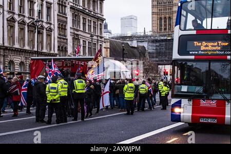 Crowds and policing on Brexit Day in London, 31st Jan 2020 Stock Photo