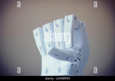 Robot hand fingers from plastic close-up conceptual Stock Photo