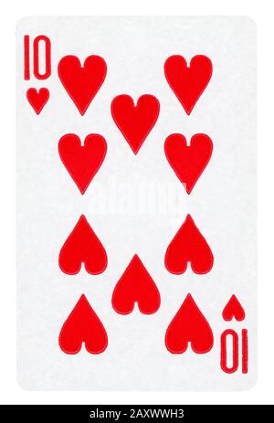 Ten of Hearts Vintage playing card - isolated on white (clipping path included) Stock Photo