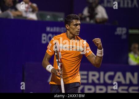 Buenos Aires, Federal Capital, Argentina. 12th Feb, 2020. THIAGO MONTEIRO, of Brazil, celebrates during the match. Monteiro defeated B. Coric 6-4 7-6 (6) in the second round of the Argentina Open. Credit: Roberto Almeida Aveledo/ZUMA Wire/Alamy Live News Stock Photo