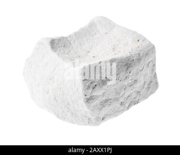 unpolished chalk (white limestone) rock stone on white background Stock Photo