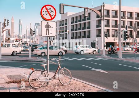 sign prohibiting further movement on the road on a Bicycle Stock Photo