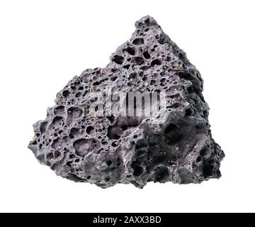 unpolished black pumice rock cutout on white background Stock Photo