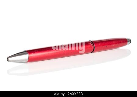 One whole red writing ballpoint pen isolated on white background Stock Photo