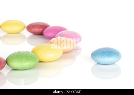 Lot of whole sweet colourful candy isolated on white background Stock Photo