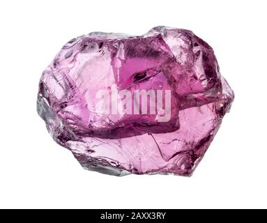 unpolished rhodolite (pyrope garnet) gemstone cutout on white background Stock Photo