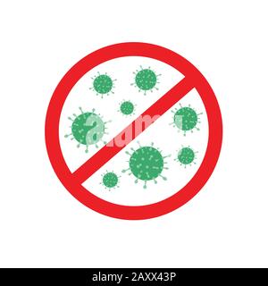 Abstract virus strain model Novel coronavirus 2019-nCoV is crossed out with red STOP sign Stock Vector