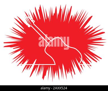 A acoustic guitar in a continuous white line over a red exploive background Stock Vector