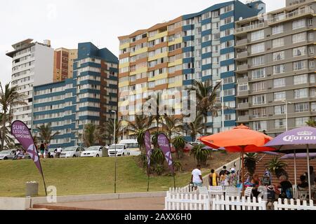 Surf Riders Cafe and beachfront apartments, Erskine Terrace, South Beach, Golden Mile, Durban, KwaZulu-Natal Province, South Africa, Africa Stock Photo