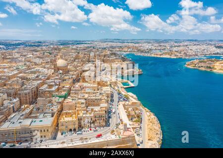 Aerial view of Lady of Mount Carmel church, St.Paul's Cathedral in Valletta city, Malta Stock Photo