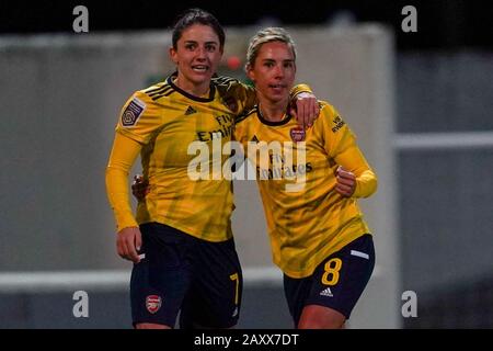 CHESTER. ENGLAND. FEB 13th: Jordan Nobbs of Arsenal celebrates her goal with Danielle Van De during the Women’s Super League game between Liverpool Women and Arsenal Women at The Deva Stadium in Chester, England. (Photo by Daniela Porcelli/SPP) Stock Photo