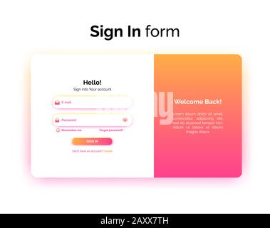 Sign In form, web design UI UX, login interface with gradient, vector illustration. Stock Vector