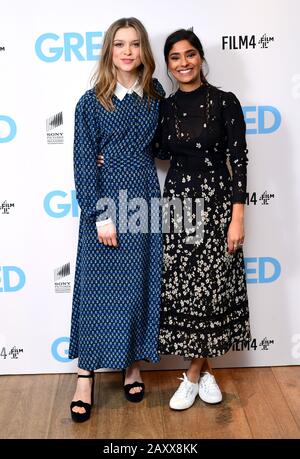 Sophie Cookson (left) and Dinita Gohil attending the Greed special screening held at the Ham Yard Hotel, London Stock Photo