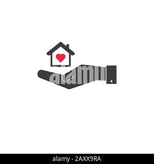 Hand holding up house icon vector, filled flat sign, solid pictogram isolated on white. Mortgage symbol, logo illustration. Pixel perfect Stock Vector