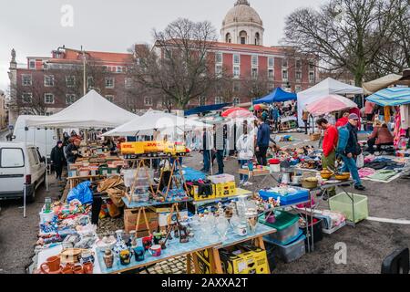 Lisbon's flea market (Feira da Ladra, Thieves' Market) selling all kinds of items for many years. Stock Photo