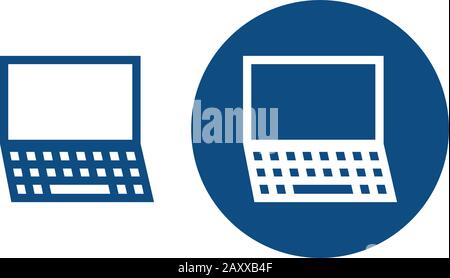 Drawn computer laptop. Option in a circle and without it. Vector blue icons. Stock Vector