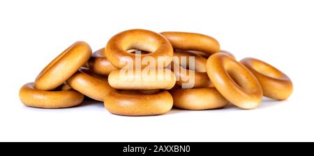 Small dry bagels, small rolls on a white background Stock Photo