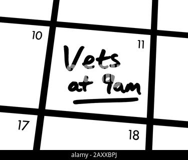 Close-up of a Vets at 9am calendar entry. Stock Photo