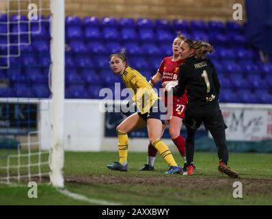 Deva Stadium, Chester, Cheshire, UK. 13th Feb, 2020. Womens Super League Football, Liverpool Womens versus Arsenal Womens; Vivianne Miedema of Arsenal Women scoring the equaliser for Arsenal past Liverpool keeper Preuss to make the score 1-1 Credit: Action Plus Sports/Alamy Live News Stock Photo
