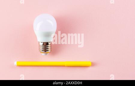 LED light bulbs on pink background. energy saving concept Stock Photo