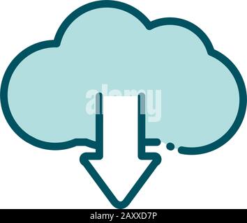 cloud computing download arrow data social media line and fill vector illustration Stock Vector
