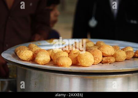 Fusca Chotpoti is Popular street food of Bangladesh and India. this food Looks like chips.a roadside shop Indian bengali food dish and pot.Testy and l Stock Photo