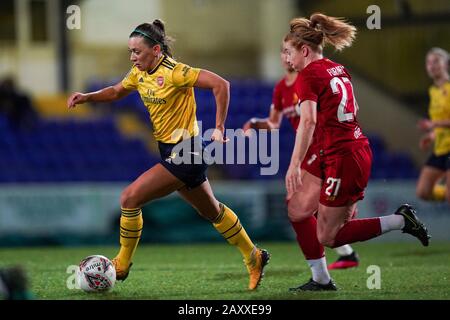 CHESTER. ENGLAND. FEB 13th: Katie McCabe of Arsenal in attack during the Women’s Super League game between Liverpool Women and Arsenal Women at The Deva Stadium in Chester, England. (Photo by Daniela Porcelli/SPP) Stock Photo