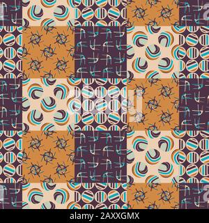 Mid Century Modern Vintage Pattern Background. Patchwork Quilt Masculine Graphic Design. Seamless Mosaic 1960s Style Retro Geometric Wallpaper Stock Vector