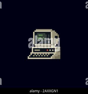 Retro personal computer with terminal console commands on the screen, computer case and keyboard vintage vector illustration, isolated icon Stock Vector